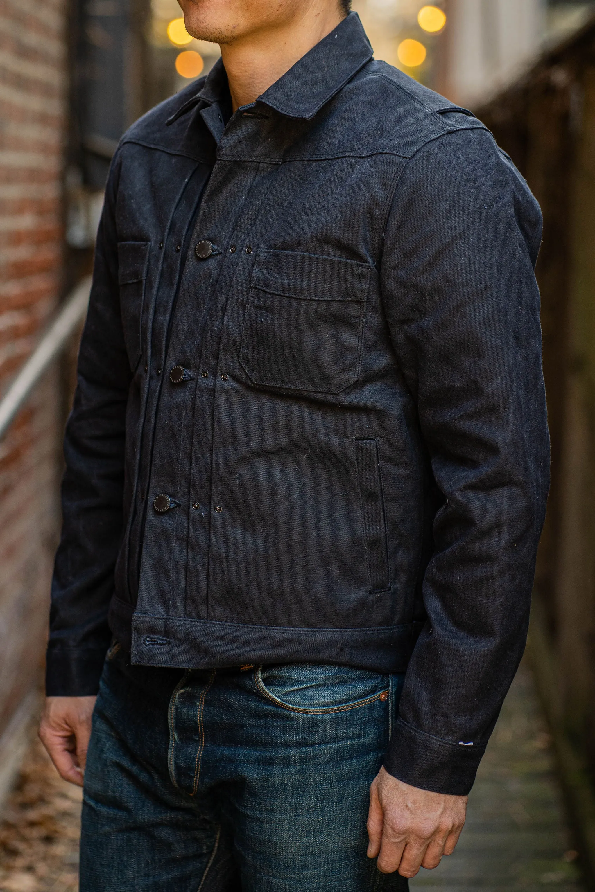 Freenote Cloth Heavy Waxed Riders Jacket - Black Alpaca sold by Franklin and Poe product image thumbnail 2