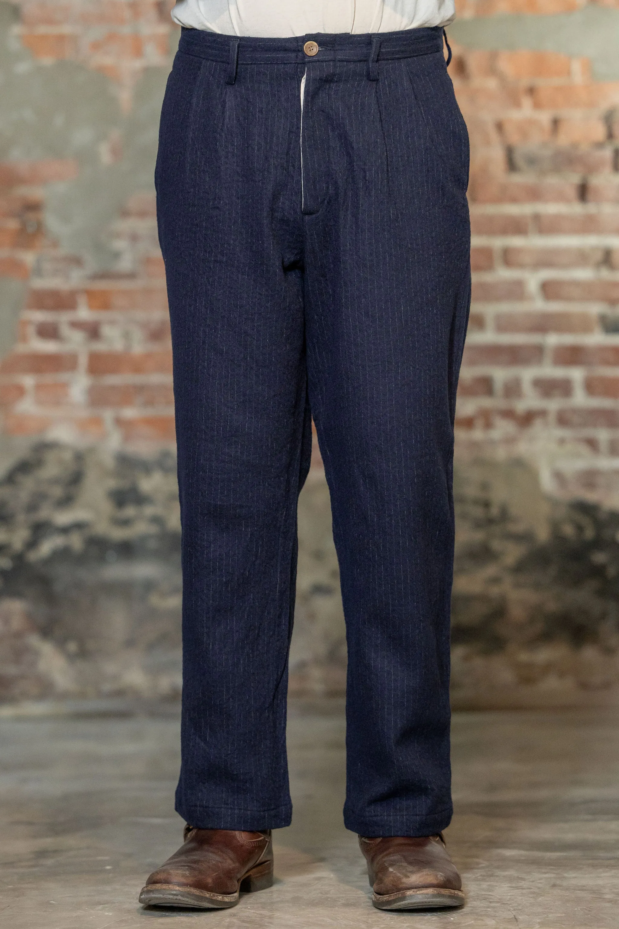Seuvas C/W 2-Tuck Trousers - Navy sold by Franklin and Poe