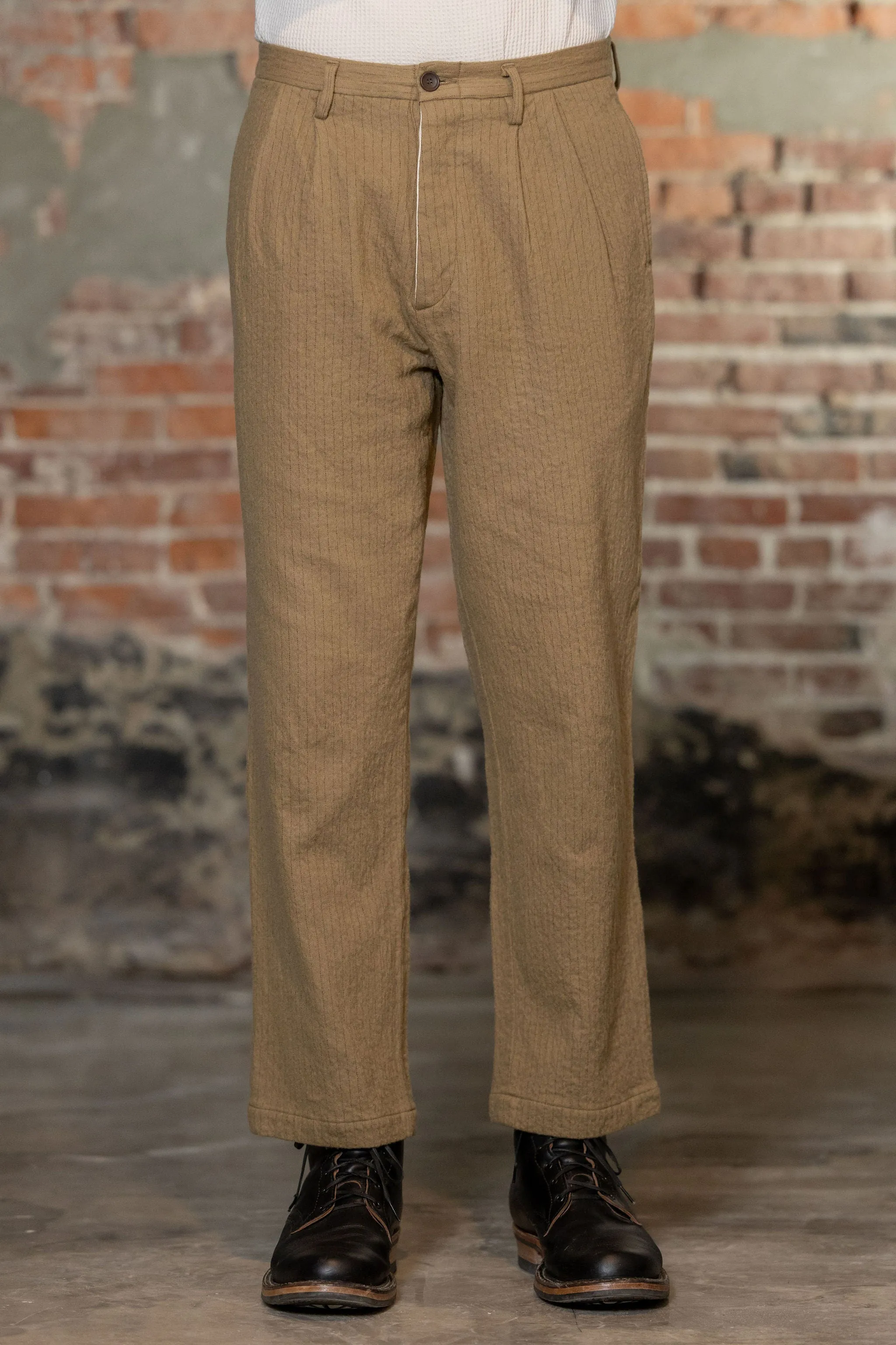 Seuvas C/W 2-Tuck Trousers - Khaki sold by Franklin and Poe