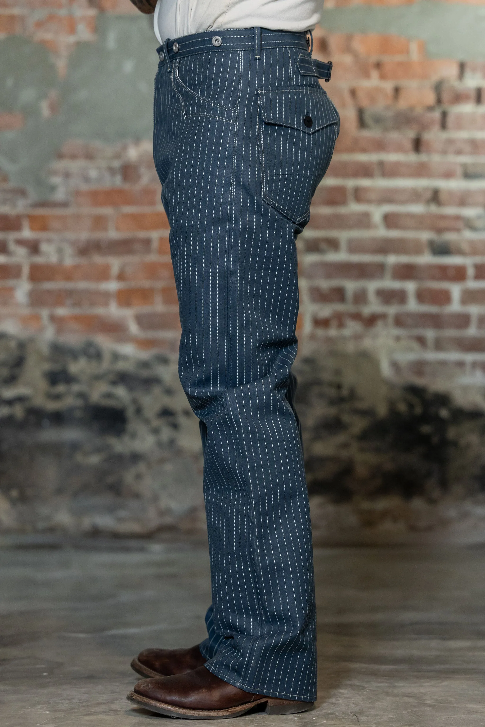 Blue Blanket IJ2 IT127 Waist Overall - Italian Custom Indigo Pinstripe Selvedge Denim sold by Franklin and Poe product image thumbnail 2