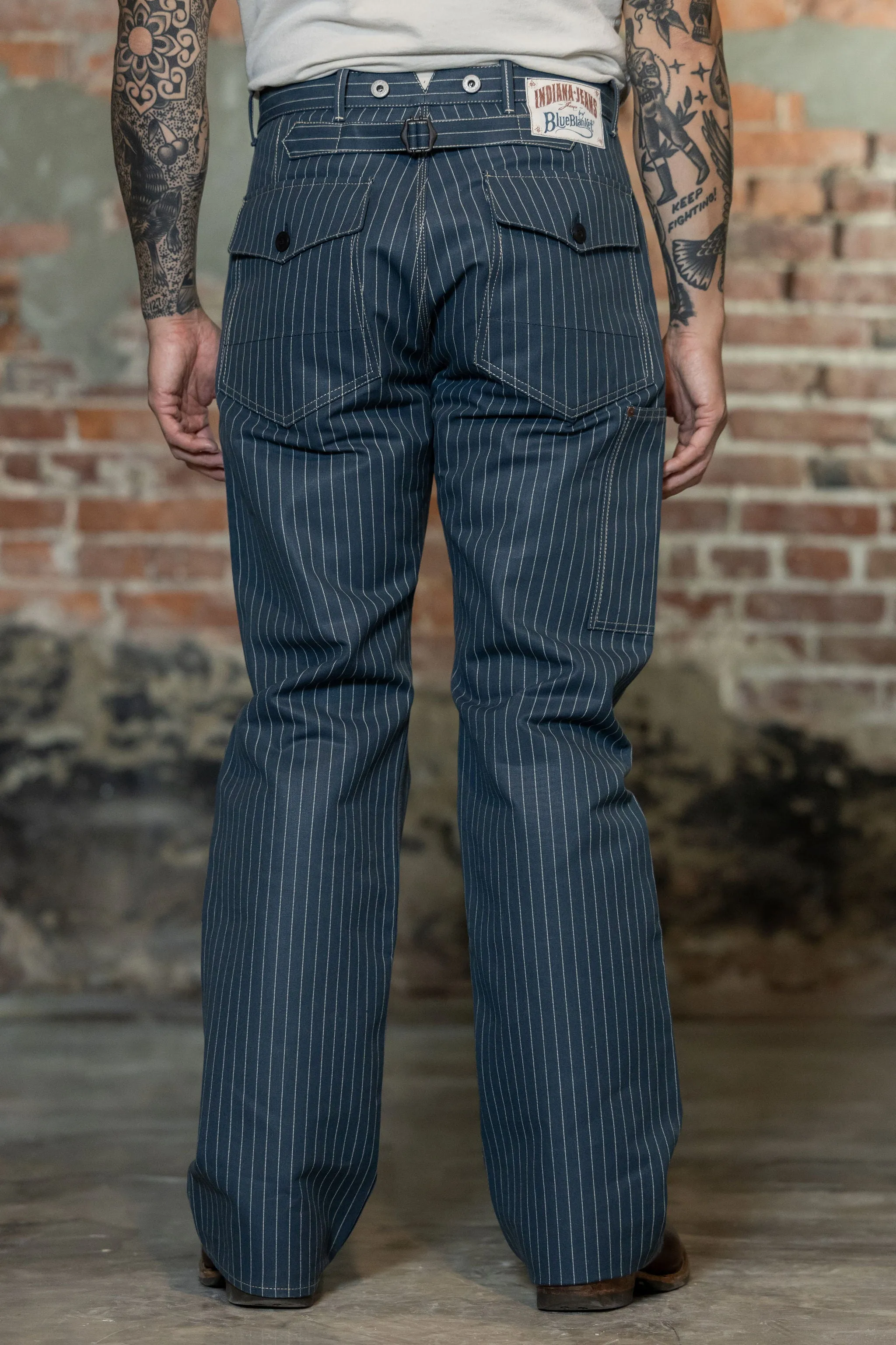 Blue Blanket IJ2 IT127 Waist Overall - Italian Custom Indigo Pinstripe Selvedge Denim sold by Franklin and Poe product image thumbnail 3