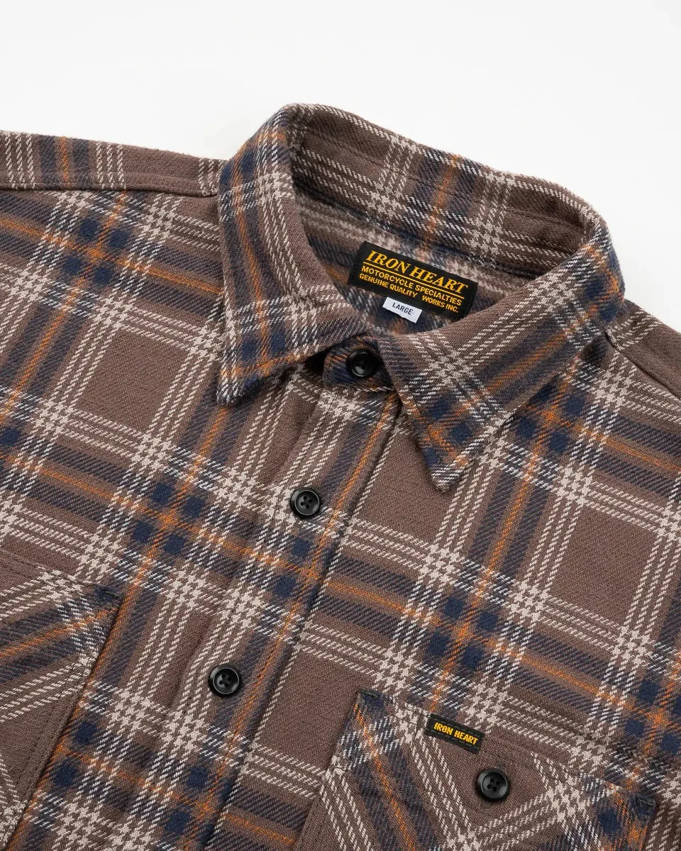 Iron Heart IHSH-430-BRN Slubby Heavy Flannel Check Work Overshirt - Brown sold by Franklin and Poe product image thumbnail 3