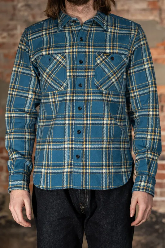 Iron Heart IHSH-435-BLU Ultra Heavy Flannel American Check Work Shirt - Blue sold by Franklin and Poe