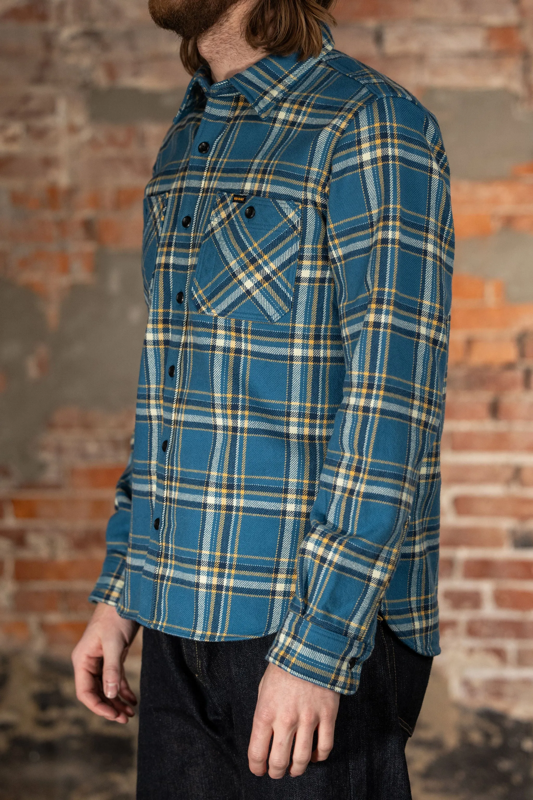 Iron Heart IHSH-435-BLU Ultra Heavy Flannel American Check Work Shirt - Blue sold by Franklin and Poe product image thumbnail 2