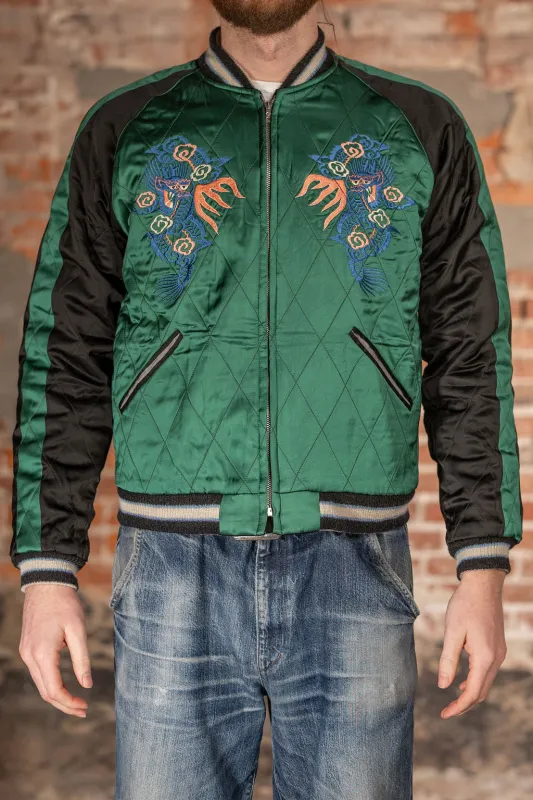 Tailor Toyo TT15809-119  Mid 1950s Style Quilted Souvenir Jacket “Stencil Paint” 60th Anniversary Special Edition - “Tiger Head” × “Eagle” sold by Franklin and Poe