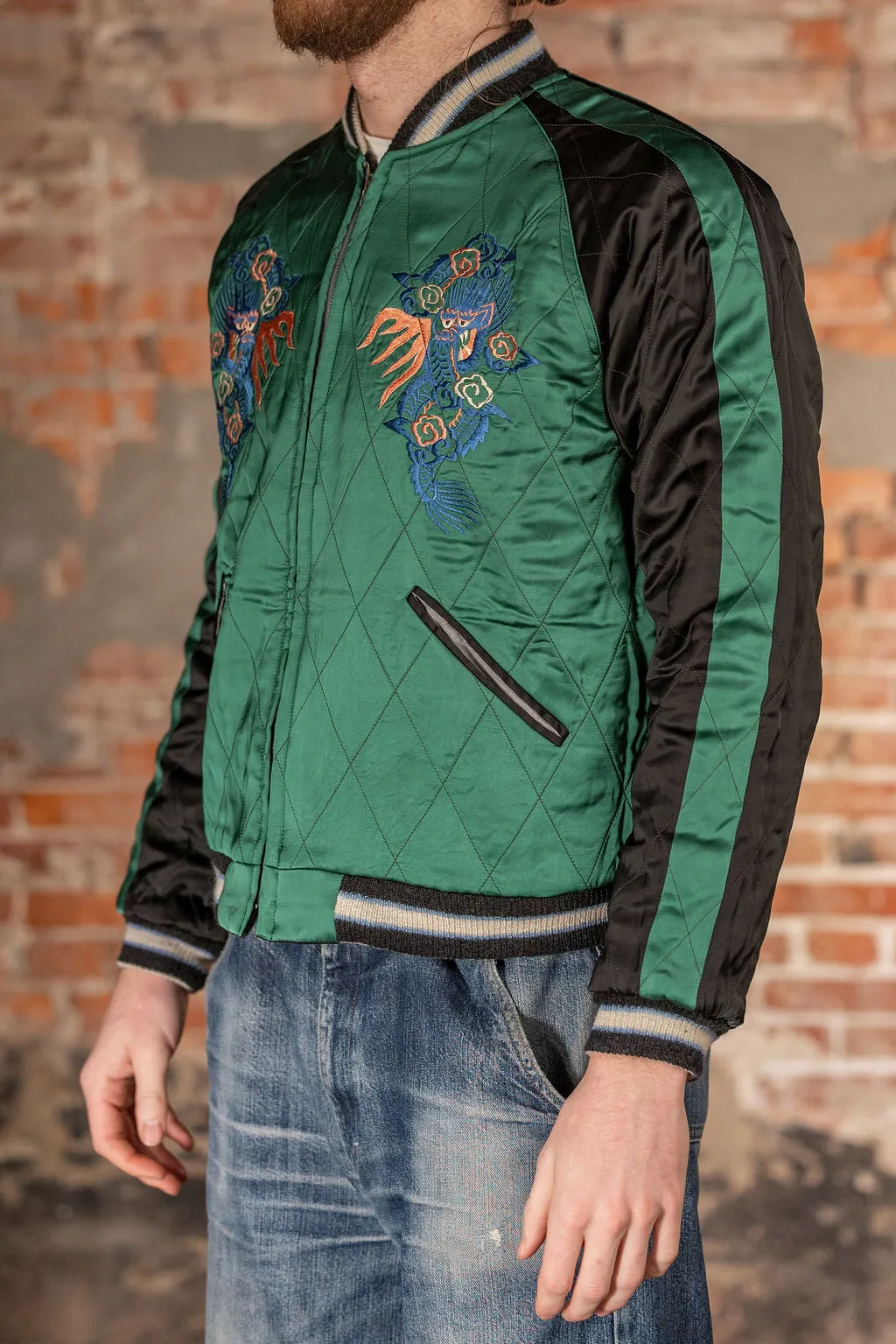 Tailor Toyo TT15809-119 Mid 1950s Style Quilted Souvenir Jacket “Stencil Paint” 60th Anniversary Special Edition - “Tiger Head” × “Eagle” sold by Franklin and Poe product image thumbnail 2