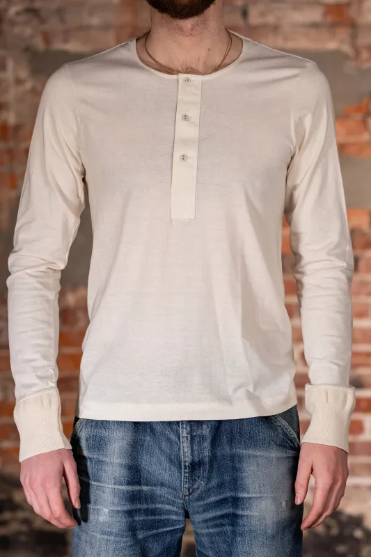 Merz b. Schwanen 102 Loopwheel Henley Long Sleeves - Natural made by Merz B. Schwanen