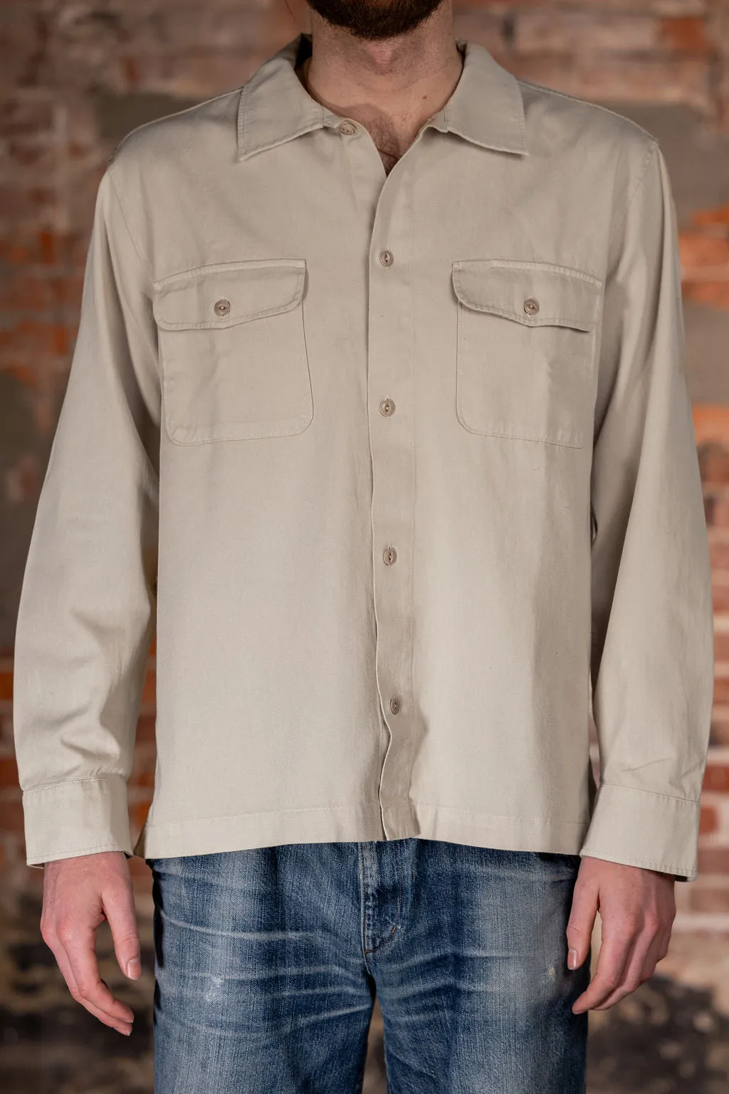 Merz b. Schwanen SHIRT06RT Worker's Cotton Twill Long Sleeve Shirt - Light Khaki sold by Franklin and Poe