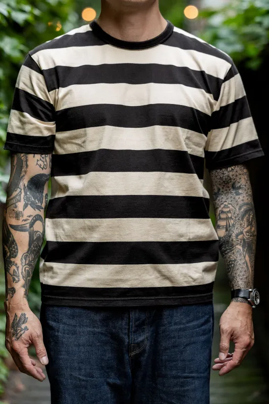 The Flat Head FN-THB-002 Border T-Shirt - Ivory/Light Black sold by Franklin and Poe