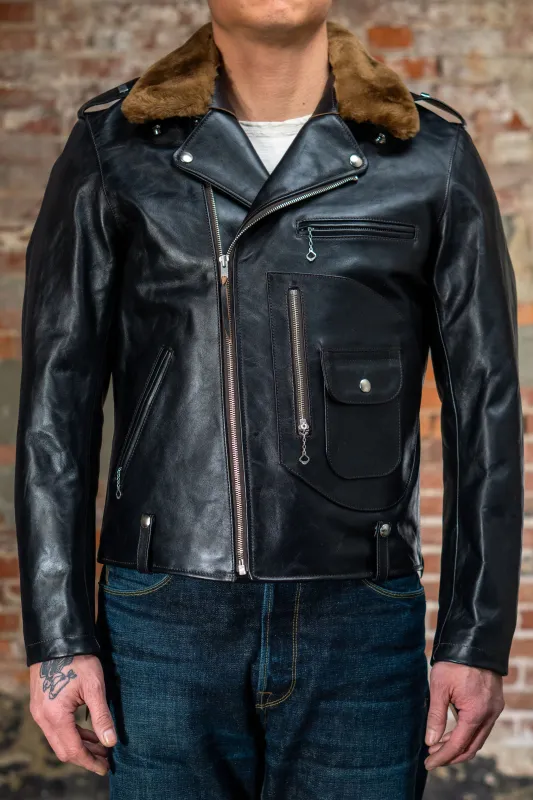 Double Helix - Innovator with Fur Collar Black Teacore Horsehide sold by Franklin and Poe