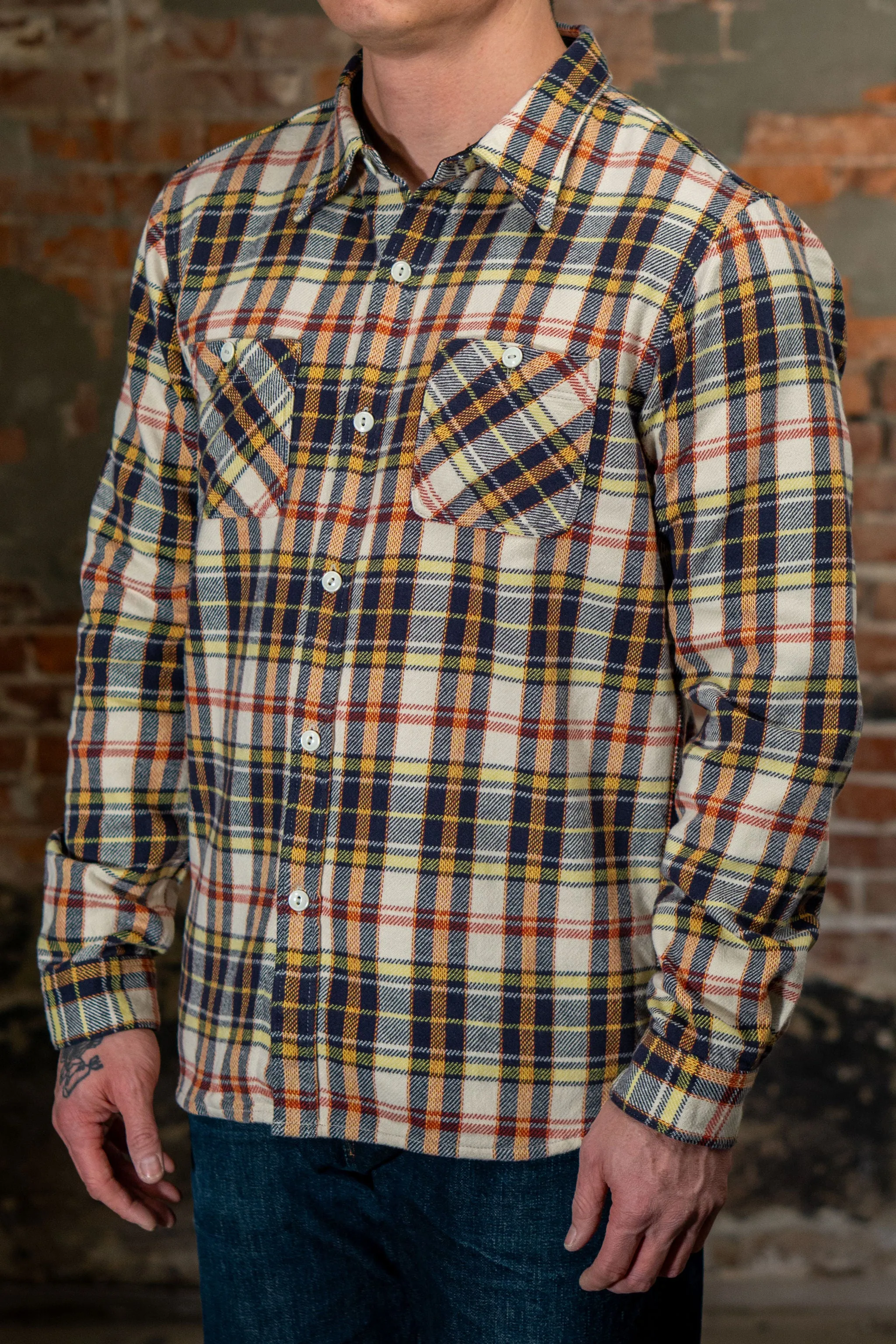 The Flat Head FN-SNR-014L Check Flannel Work Shirt - Ivory/Black sold by Franklin and Poe product image thumbnail 2