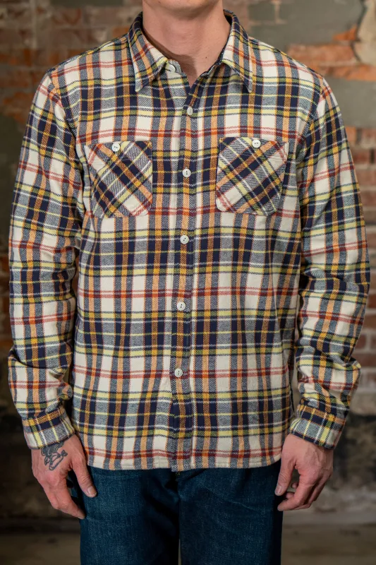 The Flat Head FN-SNR-014L Check Flannel Work Shirt - Ivory/Black made by Franklin and Poe