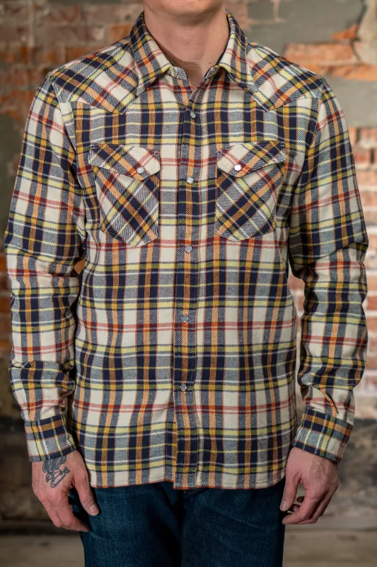 The Flat Head FN-SNW-014L Check Flannel Western Shirt - Ivory/Black made by Franklin and Poe