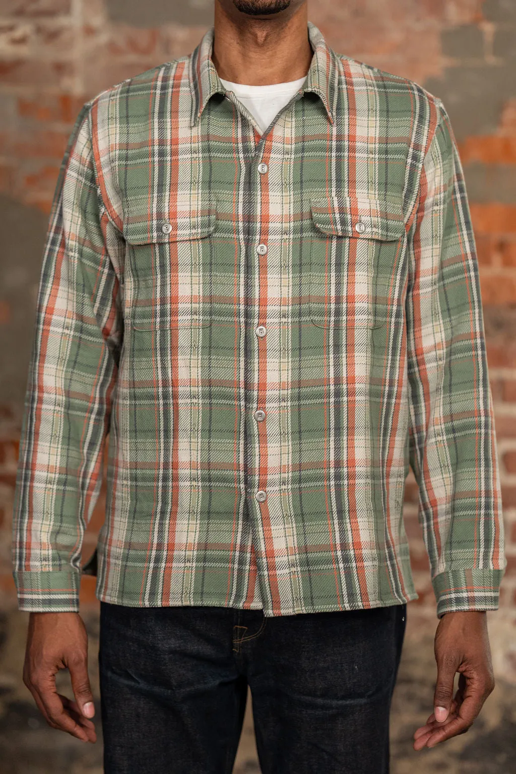 Indigofera Webster - 7.3oz Jacquard Flannel Green/Beige Check sold by Franklin and Poe