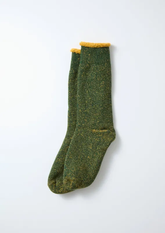 Rototo R1612 Reversible Pile Socks - Ivy Green/Dark Yellow sold by Franklin and Poe