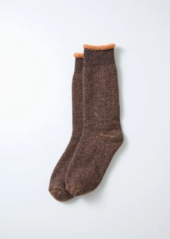 Rototo R1612 Reversible Pile Socks - Faded Black/Light Orange sold by Franklin and Poe