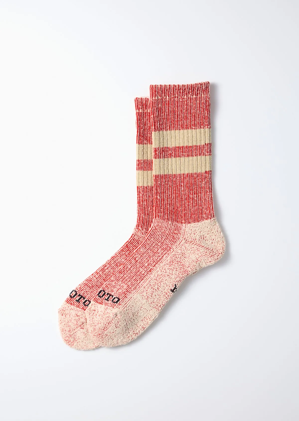 Rototo R1589 Pile Stripe Marl Socks - Red/Beige sold by Franklin and Poe