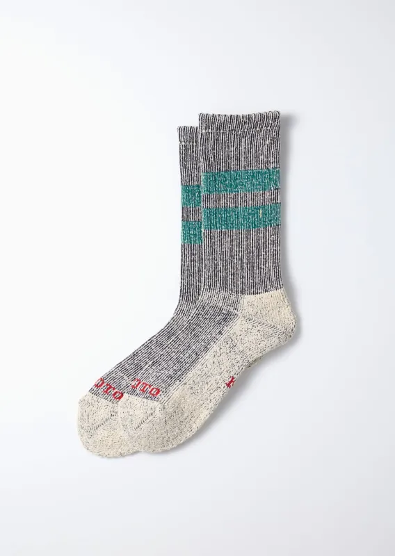 Rototo R1589 Pile Stripe Marl Socks - Navy/Sea Green sold by Franklin and Poe