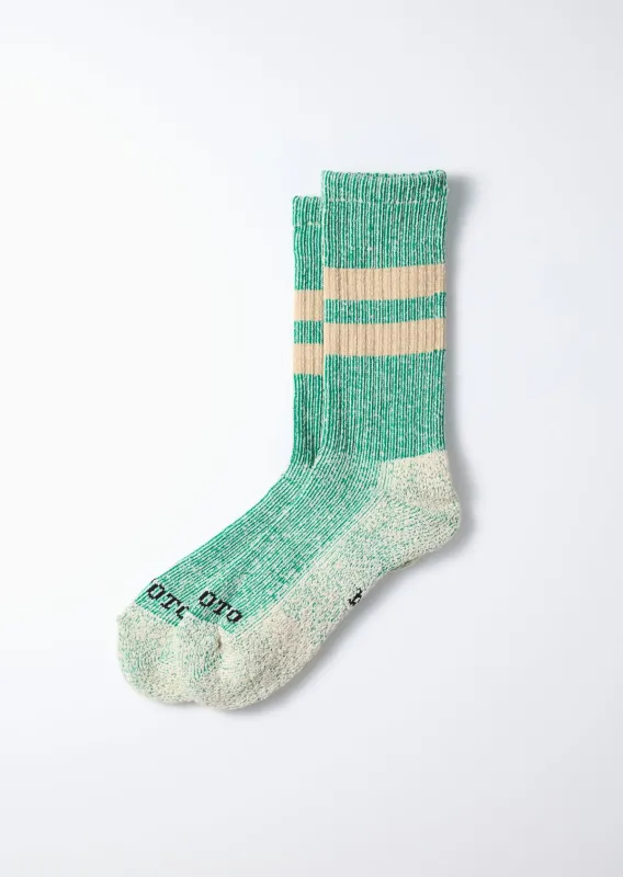 Rototo R1589 Pile Stripe Marl Socks - Green/Beige sold by Franklin and Poe