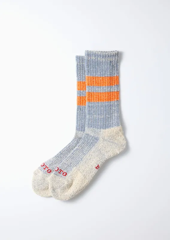 Rototo R1589 Pile Stripe Marl Socks - Blue/Orange sold by Franklin and Poe