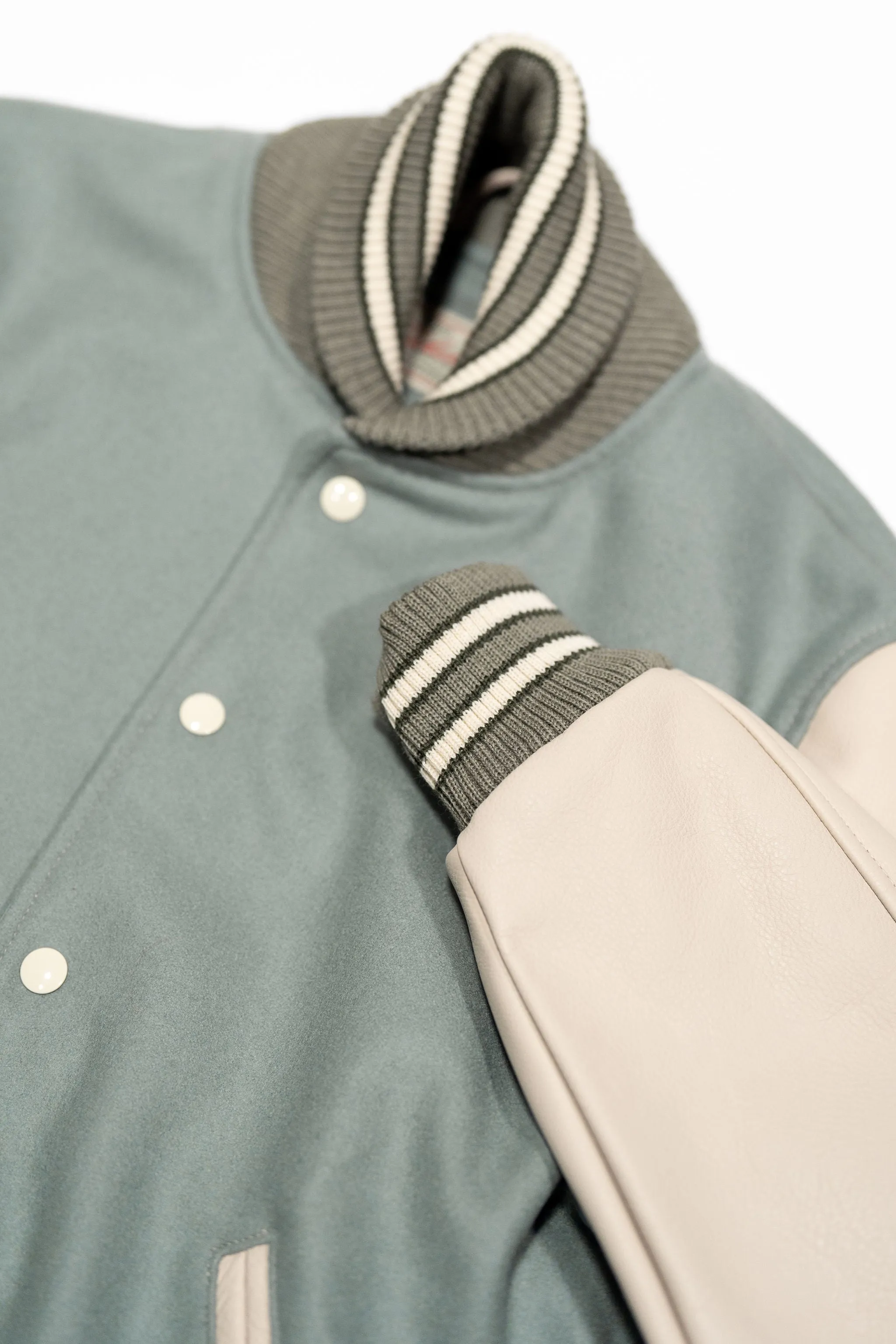 Dehen 1920 Varsity Jacket - Reef Wool / Milk Leather sold by Franklin and Poe product image thumbnail 5