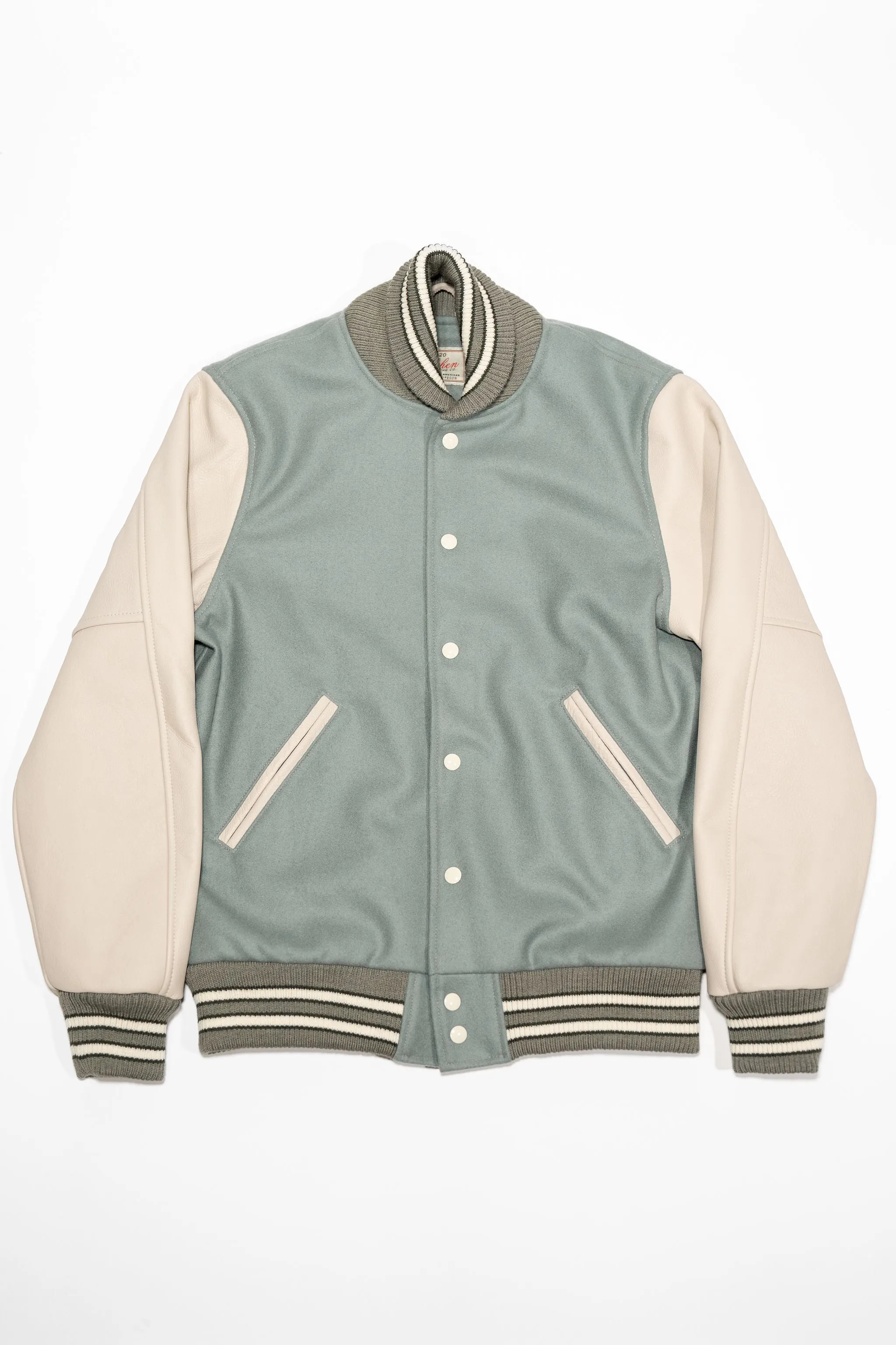 Dehen 1920 Varsity Jacket - Reef Wool / Milk Leather sold by Franklin and Poe product image thumbnail 4