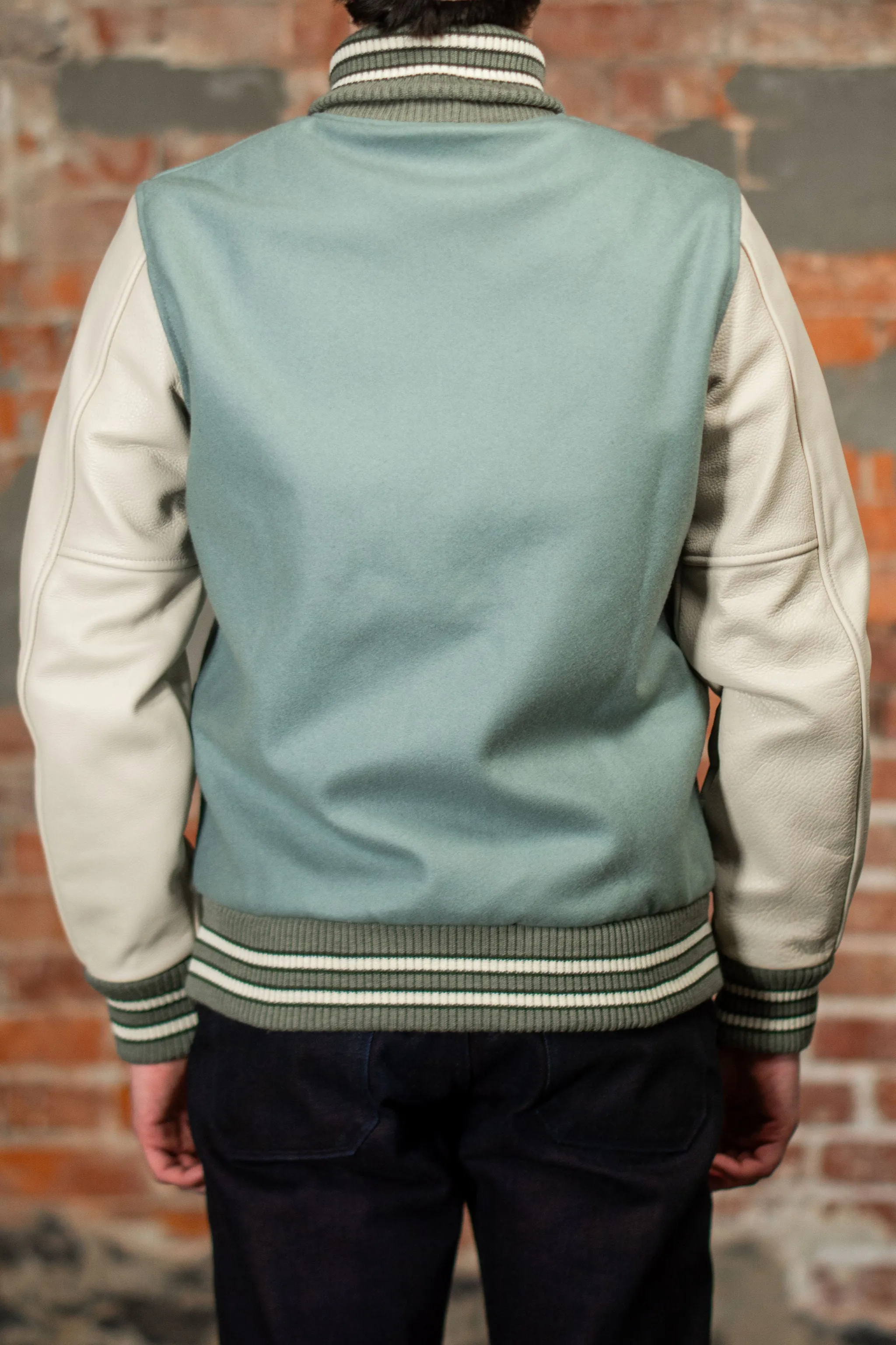 Dehen 1920 Varsity Jacket - Reef Wool / Milk Leather sold by Franklin and Poe product image thumbnail 3