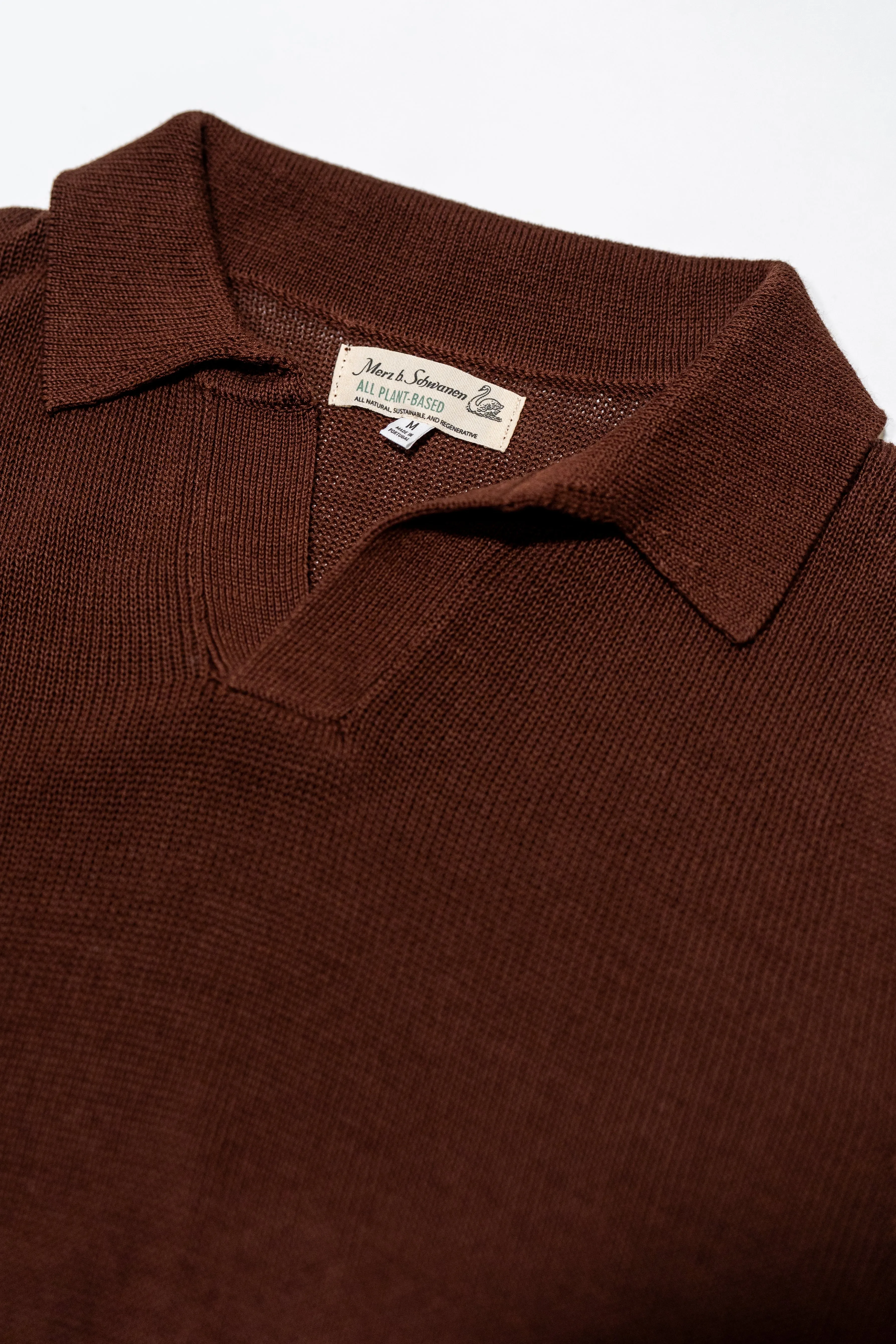 Merz b. Schwanen KNITPOLO02 1962 Cotton Polo Shirt - Chocolate sold by Franklin and Poe product image thumbnail 5