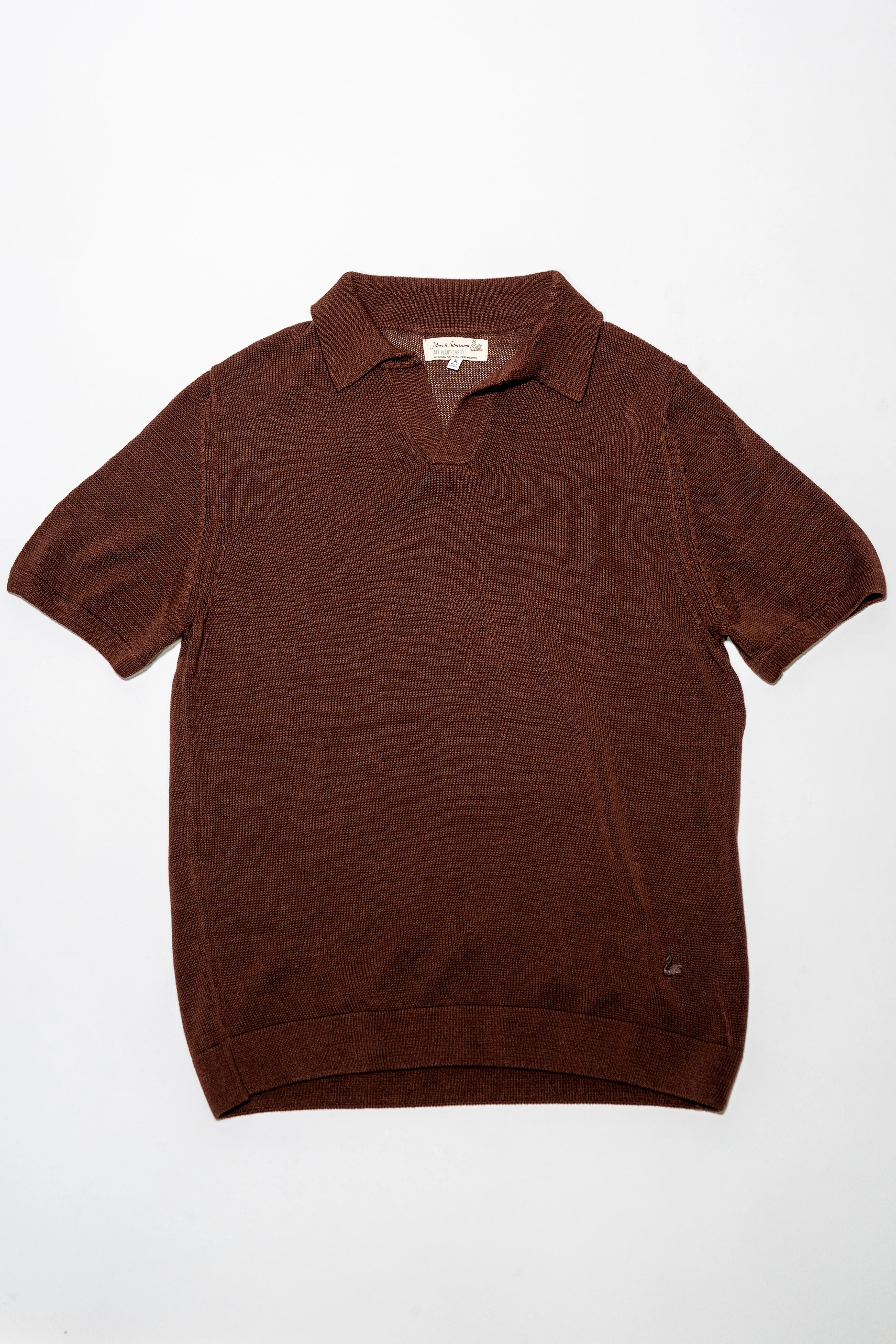 Merz b. Schwanen KNITPOLO02 1962 Cotton Polo Shirt - Chocolate sold by Franklin and Poe product image thumbnail 4