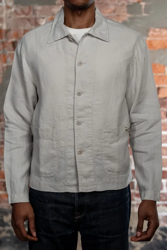 Merz b. Schwanen JKT08LI Linen Cropped Worker's Jacket - Light Stone sold by Franklin and Poe