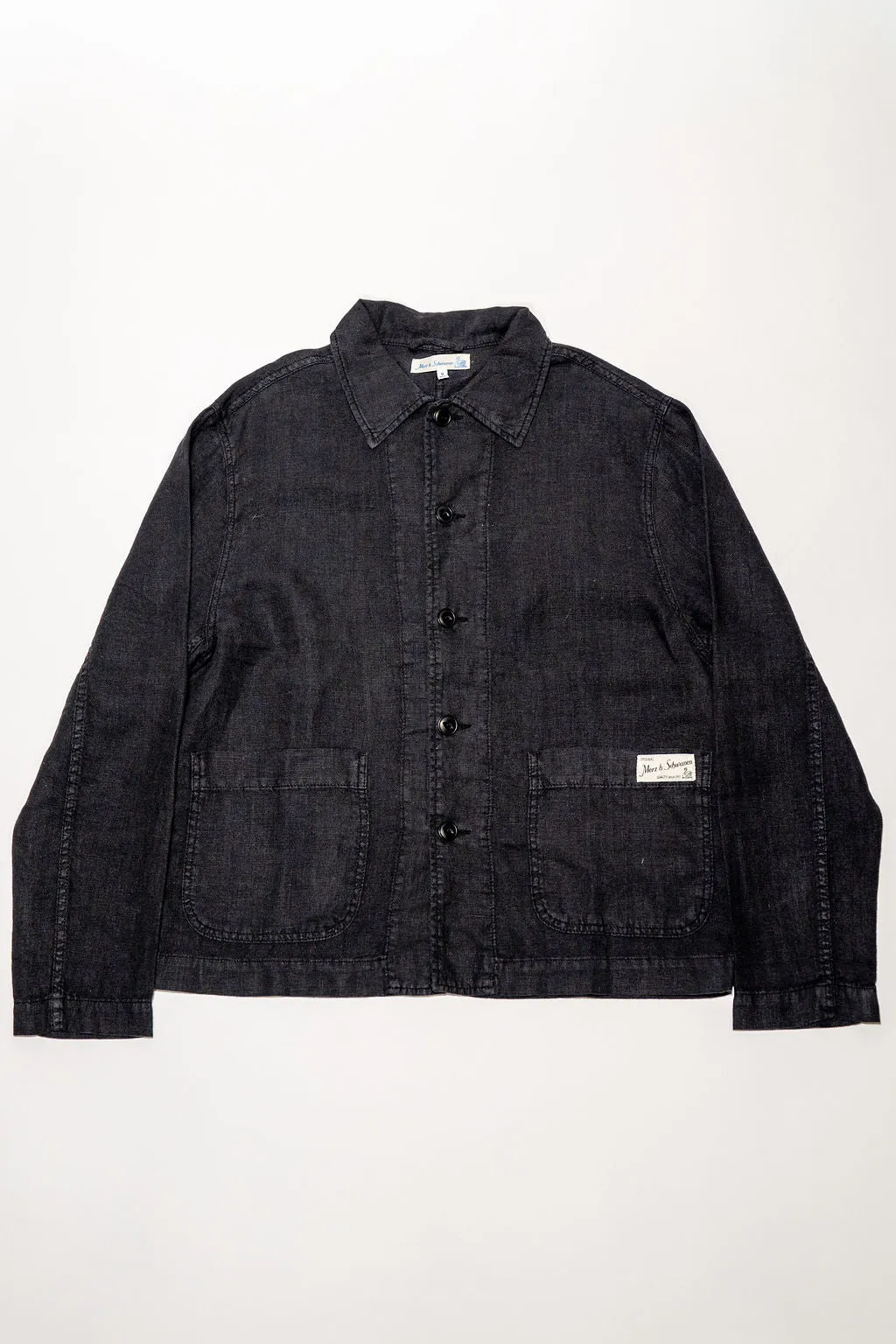 Merz b. Schwanen JKT08LI Linen Cropped Worker's Jacket - Deep Black sold by Franklin and Poe product image thumbnail 4