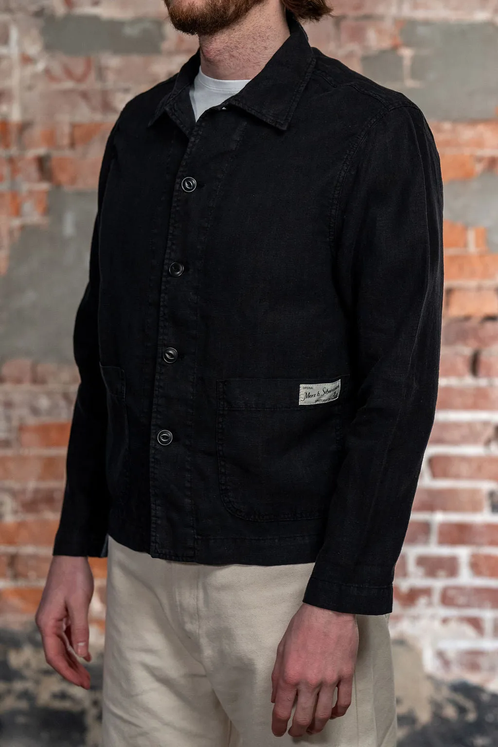 Merz b. Schwanen JKT08LI Linen Cropped Worker's Jacket - Deep Black sold by Franklin and Poe product image thumbnail 2