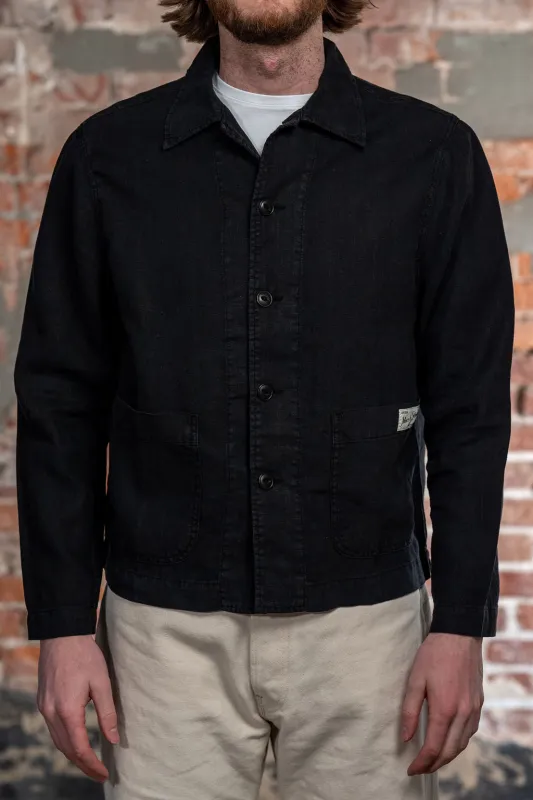 Merz b. Schwanen JKT08LI Linen Cropped Worker's Jacket - Deep Black sold by Franklin and Poe