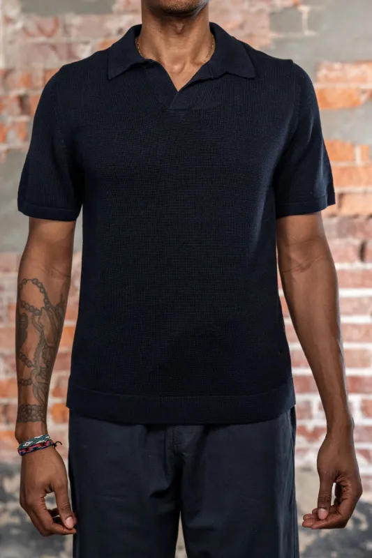 Merz b. Schwanen KNITPOLO02 1962 Cotton Polo Shirt - Dark Navy sold by Franklin and Poe