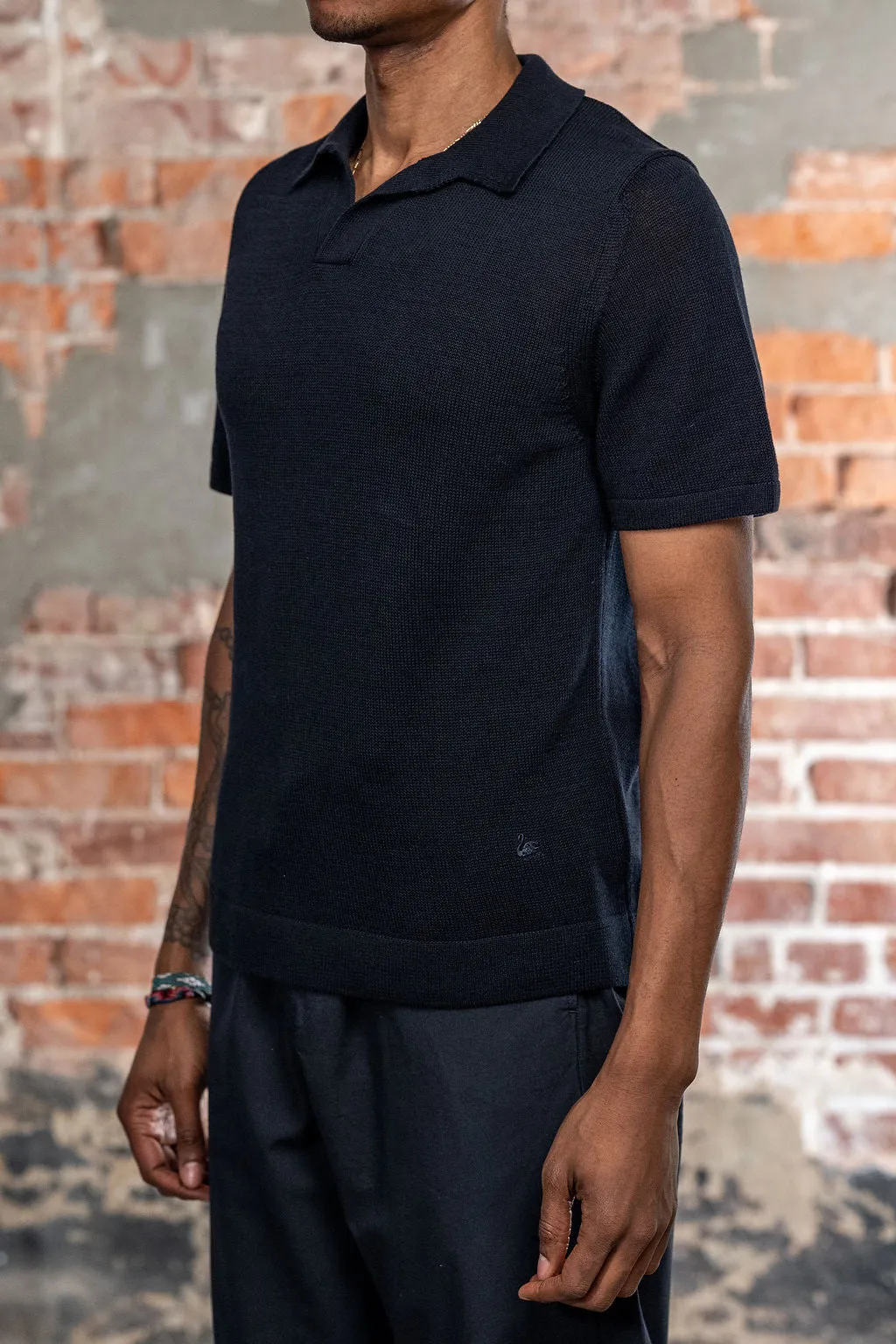 Merz b. Schwanen KNITPOLO02 1962 Cotton Polo Shirt - Dark Navy sold by Franklin and Poe product image thumbnail 2