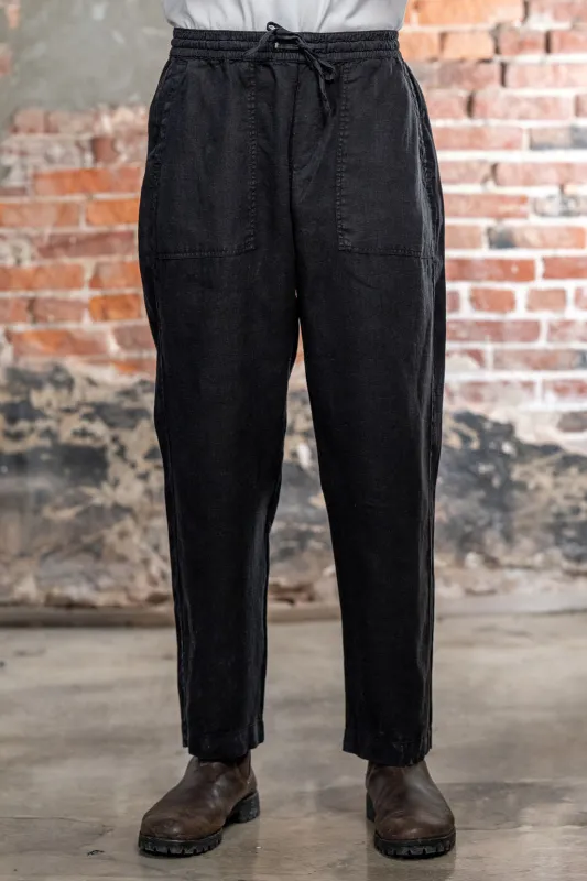 Merz b. Schwanen PANTS05LI Linen Workers Drawstring Pants  - Deep Black sold by Franklin and Poe