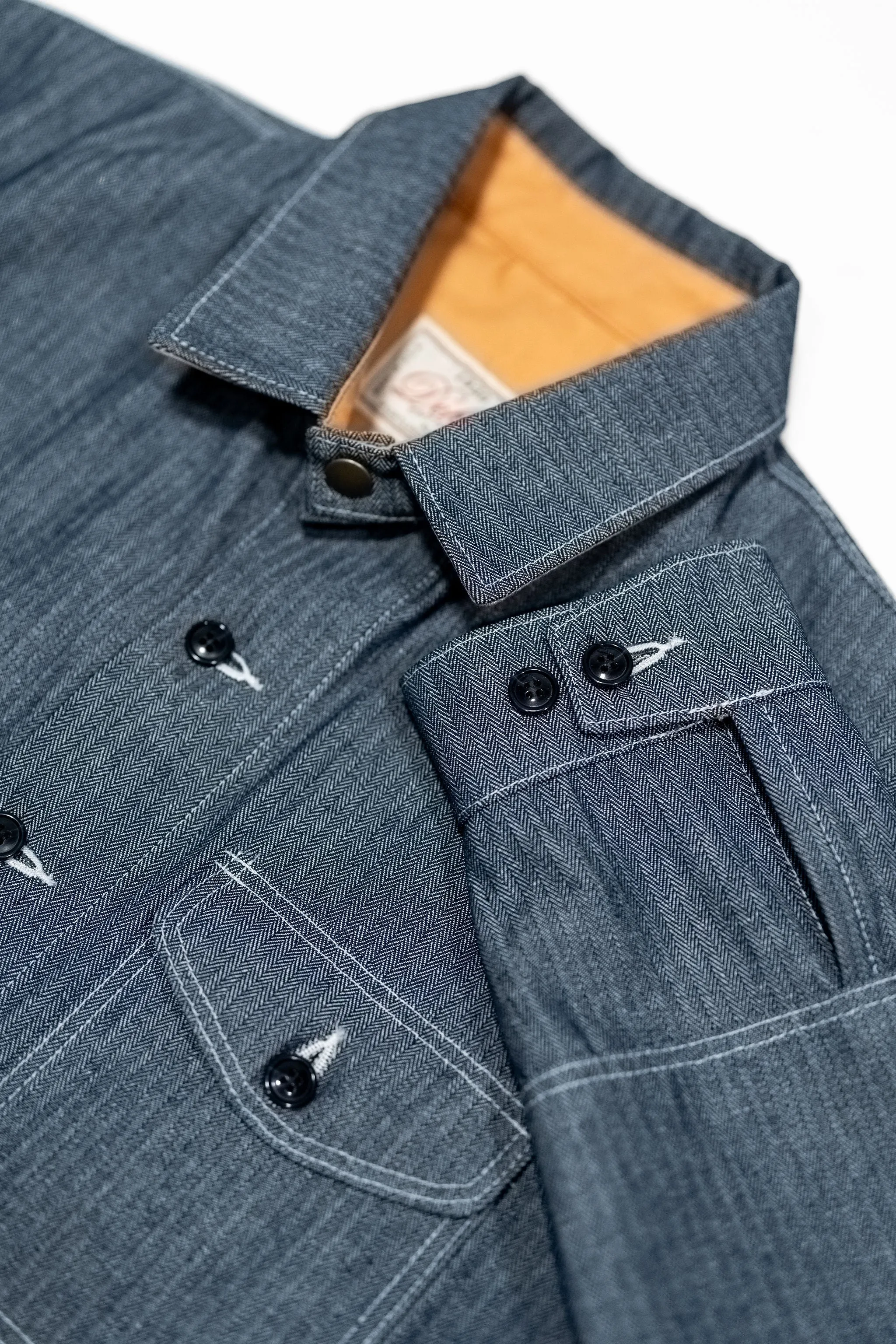 Dehen 1920 Crissman Overshirt - Indigo Herringbone Bull Denim sold by Franklin and Poe product image thumbnail 5