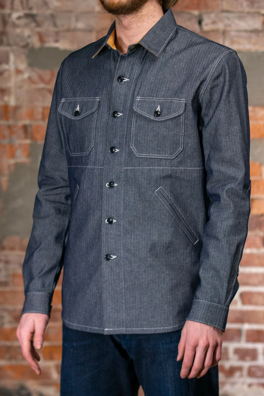 Dehen 1920 Crissman Overshirt - Indigo Herringbone Bull Denim sold by Franklin and Poe product image thumbnail 2