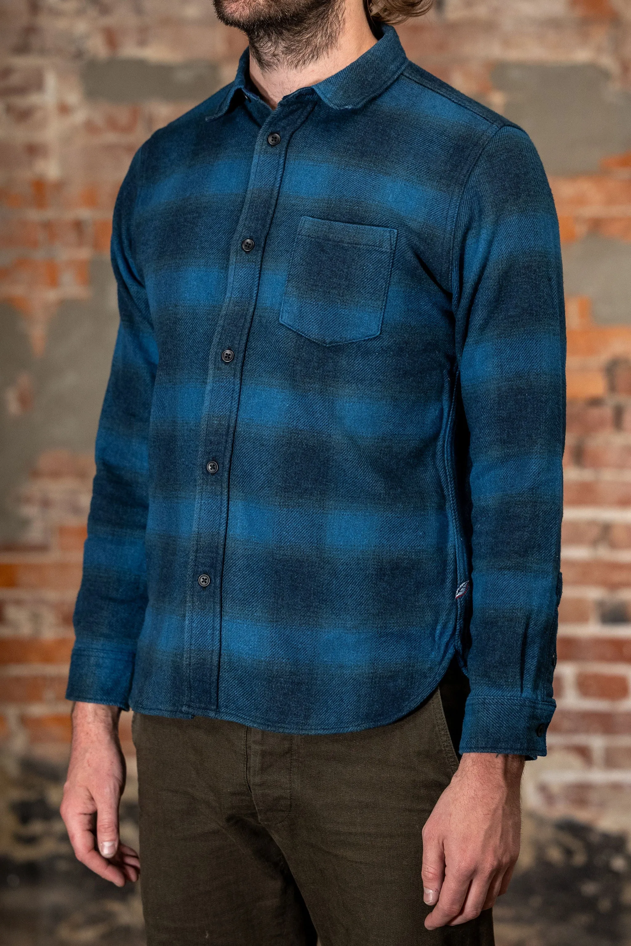 Pure Blue Japan 2235-BE Tweed Check Shirt - Beige Indigo Overdye sold by Franklin and Poe product image thumbnail 2