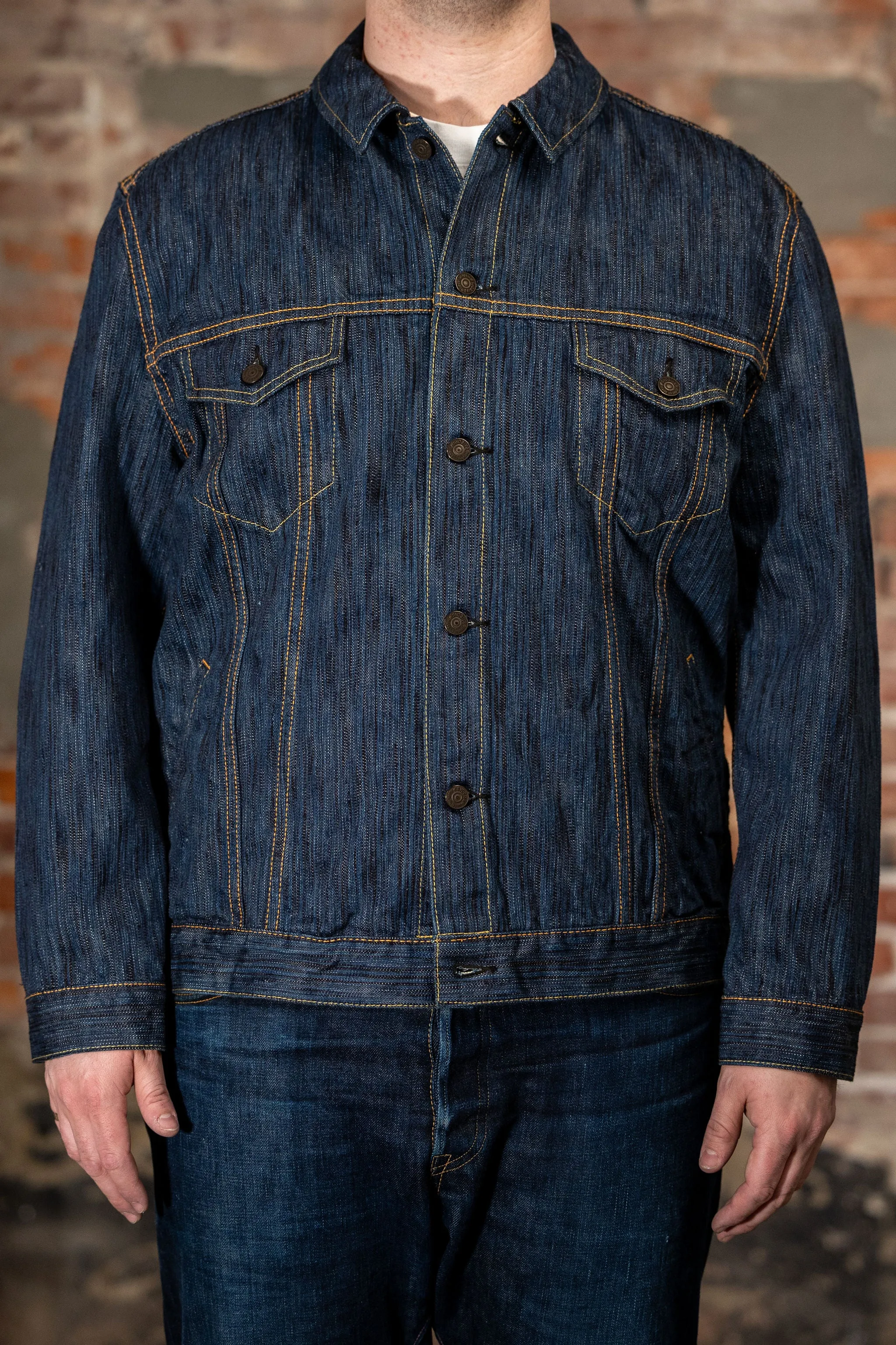 Pure Blue Japan 6226-L 14.5oz Waterfall Denim Type III Jacket - Light Indigo sold by Franklin and Poe