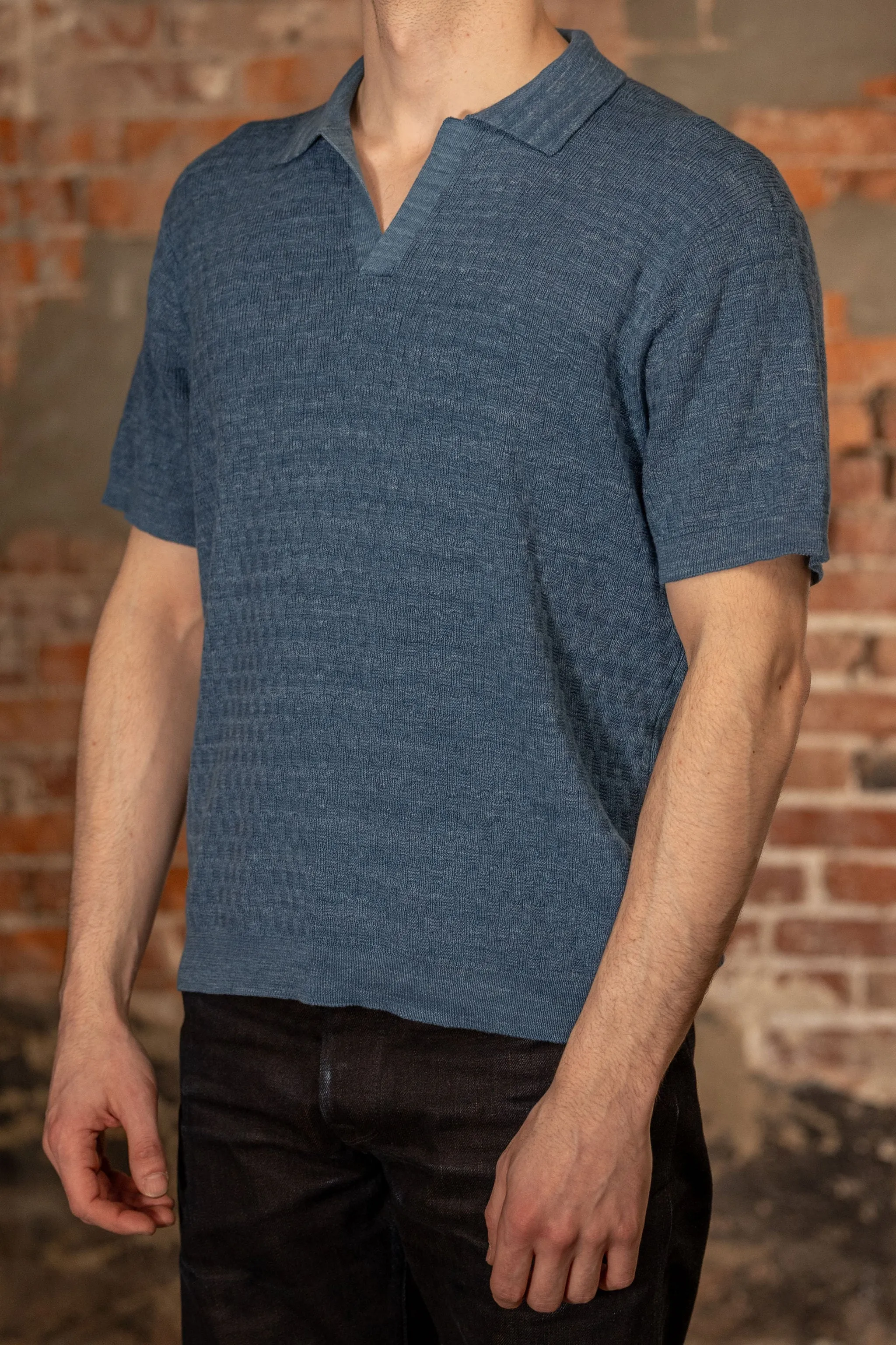 3sixteen Knit Polo - Vintage Blue Boxweave sold by Franklin and Poe product image thumbnail 3