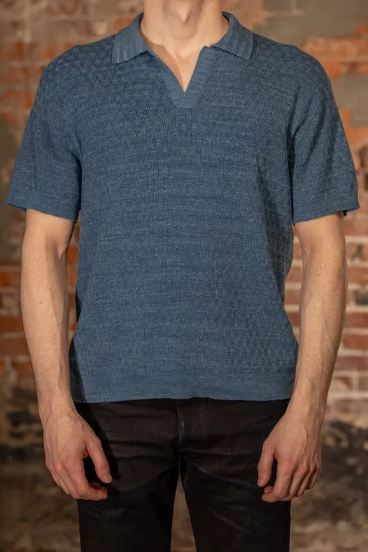 3sixteen Knit Polo - Vintage Blue Boxweave made by 3sixteen