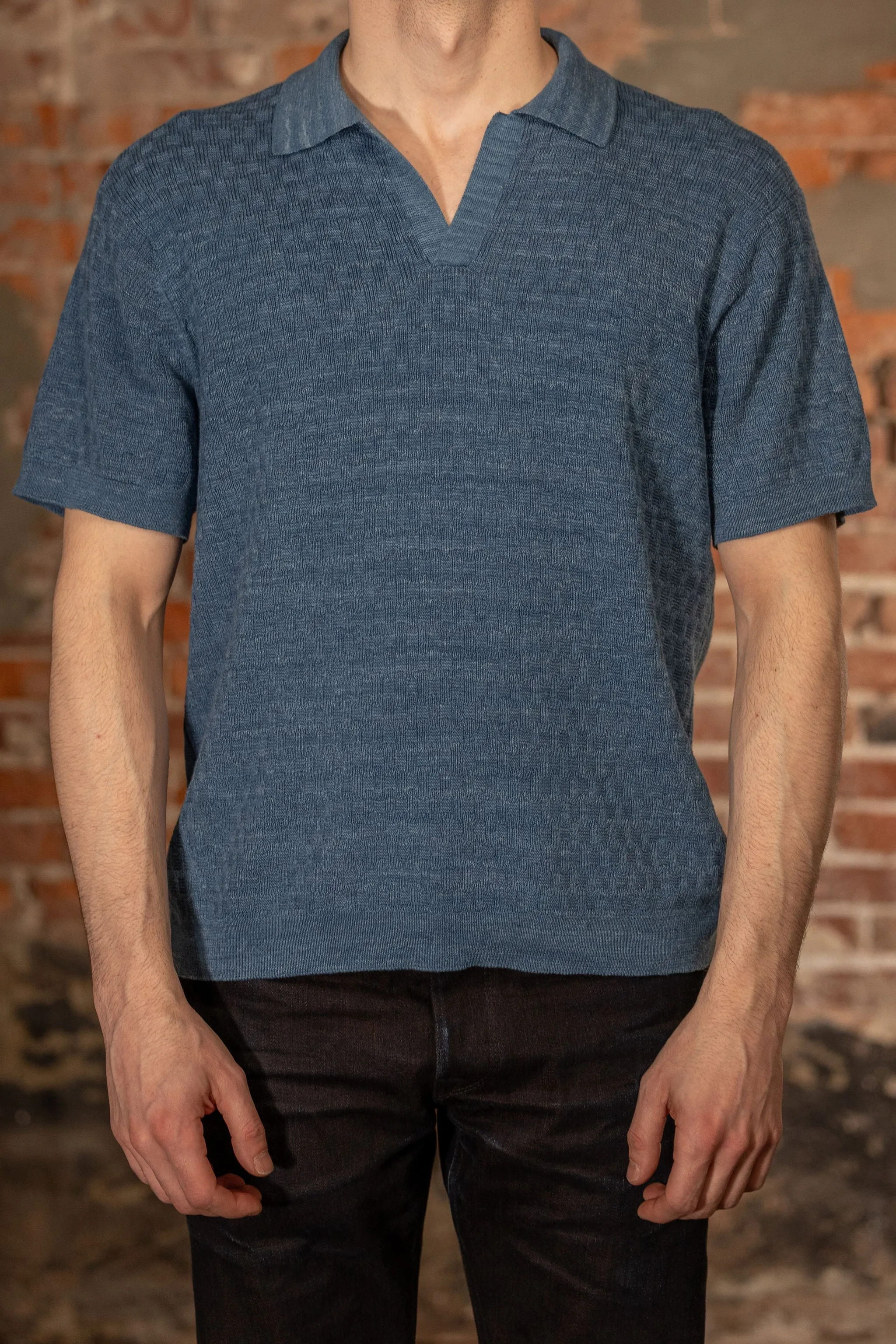3sixteen Knit Polo - Vintage Blue Boxweave sold by Franklin and Poe