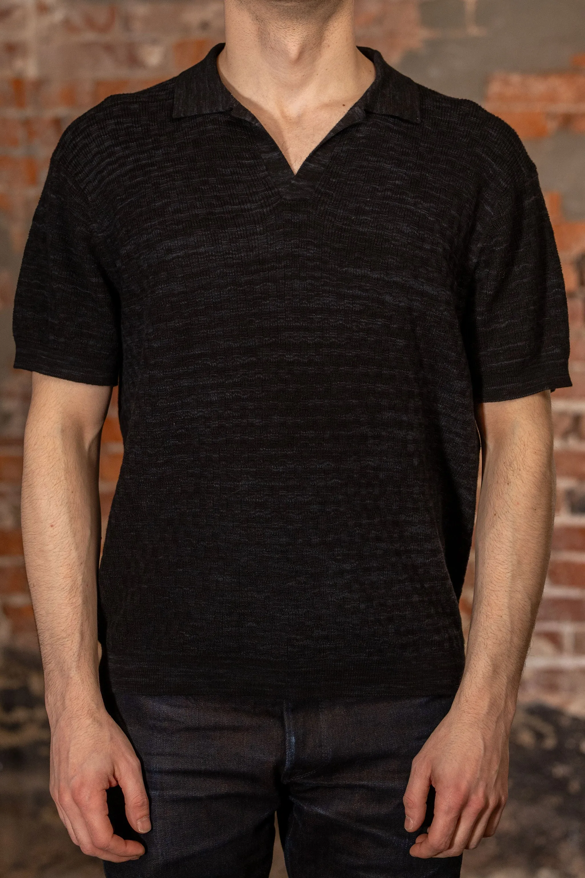 3sixteen Knit Polo - Vintage Black Boxweave sold by Franklin and Poe
