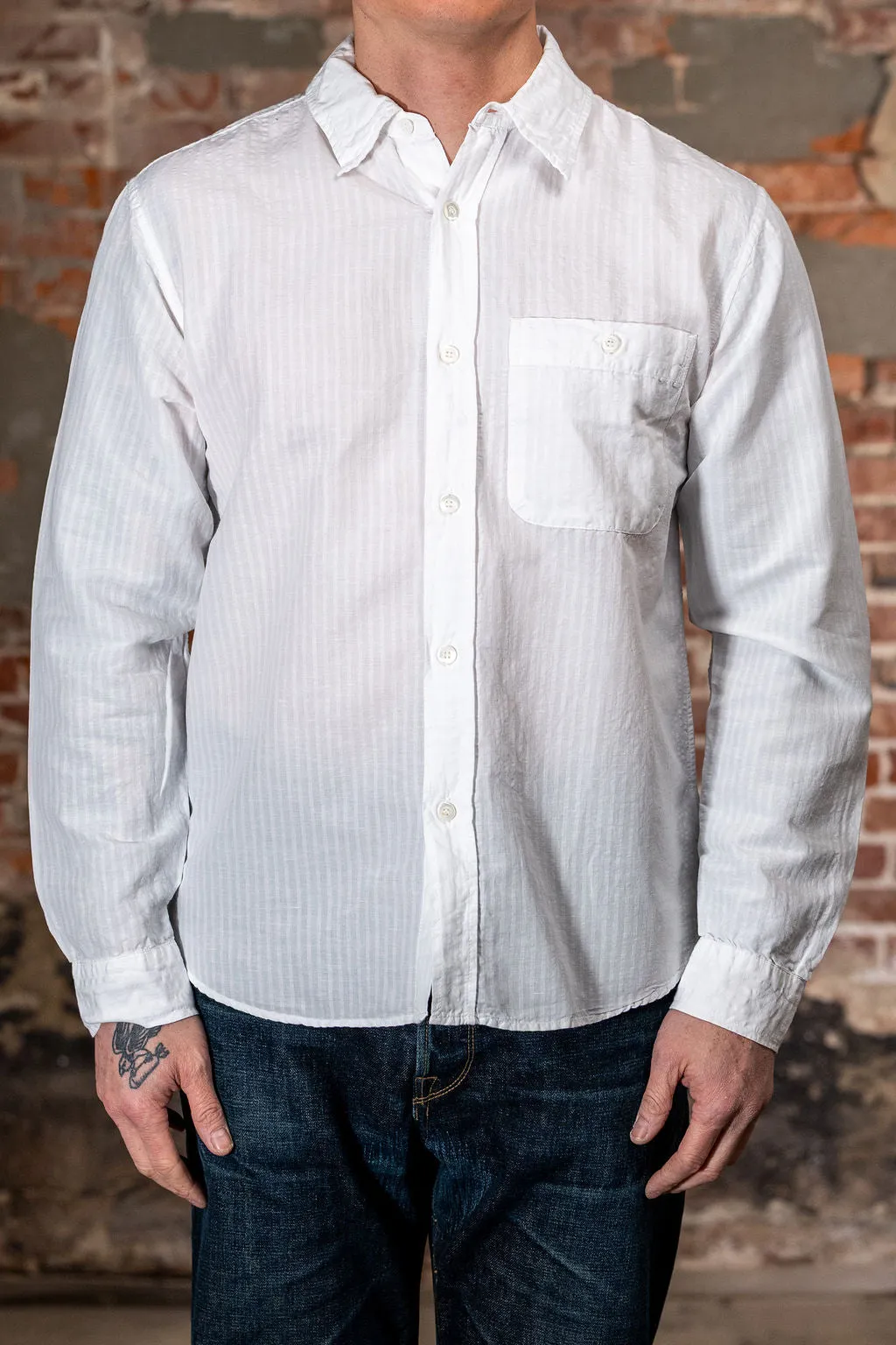 Knickerbocker Jones Cotton & Linen Shirt - White sold by Franklin and Poe