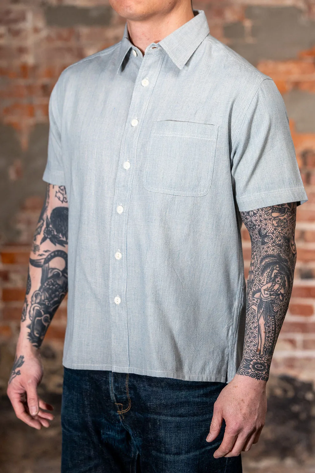 Indi + Ash Marc Shirt Handwoven Kala Cotton - End on End Indigo/Natural sold by Franklin and Poe product image thumbnail 2