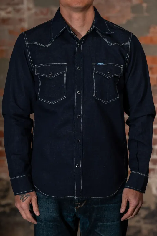 Iron Heart IHSH-444-IND 7oz Cotton Linen Chambray Western Shirt - Indigo made by Iron Heart