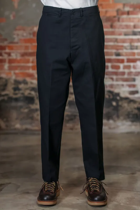 Merz b. Schwanen CHINO01 1920s Cotton Twill Worker Chino - Deep Black made by Merz B. Schwanen