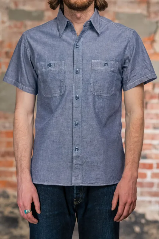Buzz Rickson's BR35856 Short Sleeve Chambray Work Shirt - Blue made by Buzz Rickson’s