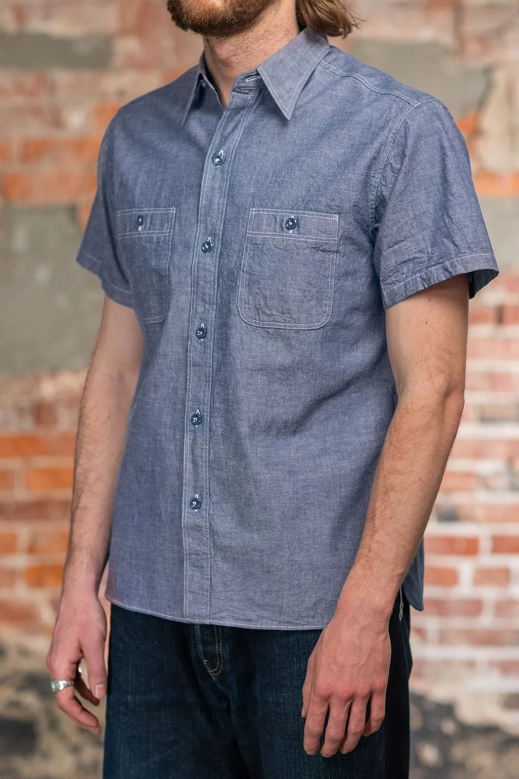Buzz Rickson's BR35856 Short Sleeve Chambray Work Shirt - Blue sold by Franklin and Poe product image thumbnail 2